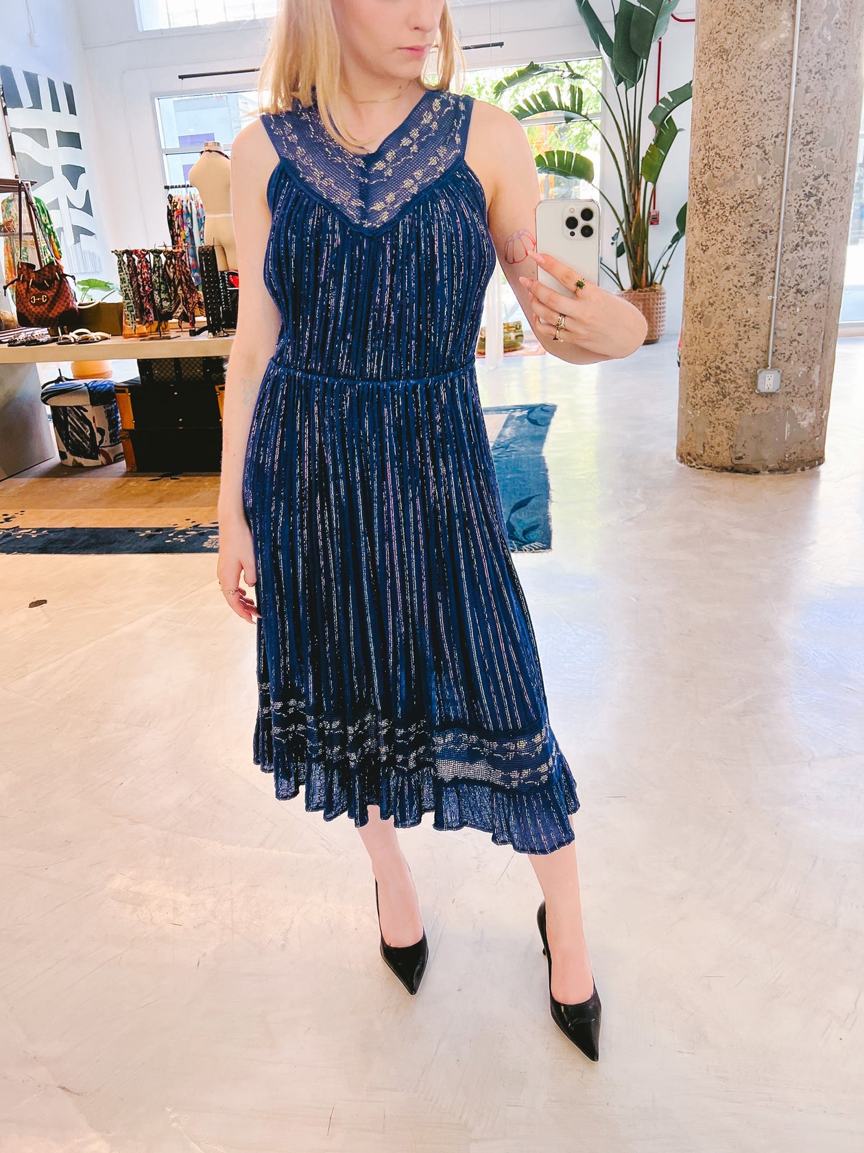 grecian dress midi Navy Sleeveless Grecian Gauze Midi Dress