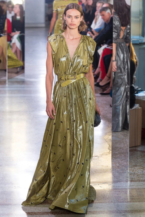 2018 Bottega Veneta Metallic Grommet Parachute Gown Dress arcadeshops.com