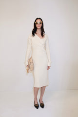 2020 Bottega Veneta Cream Draped Knit Sweater Dress Dress arcadeshops.com