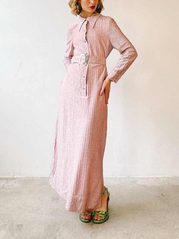 1970's Pink Metallic Shirt Dress Dress arcadeshops.com