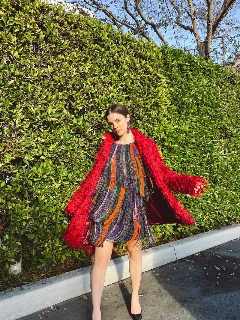 Romeo Gigli Magenta Fringed Yarn Coat Jacket arcadeshops.com