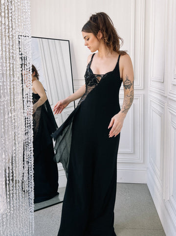 Valentino Sheer Panel Embellished Slip Dress