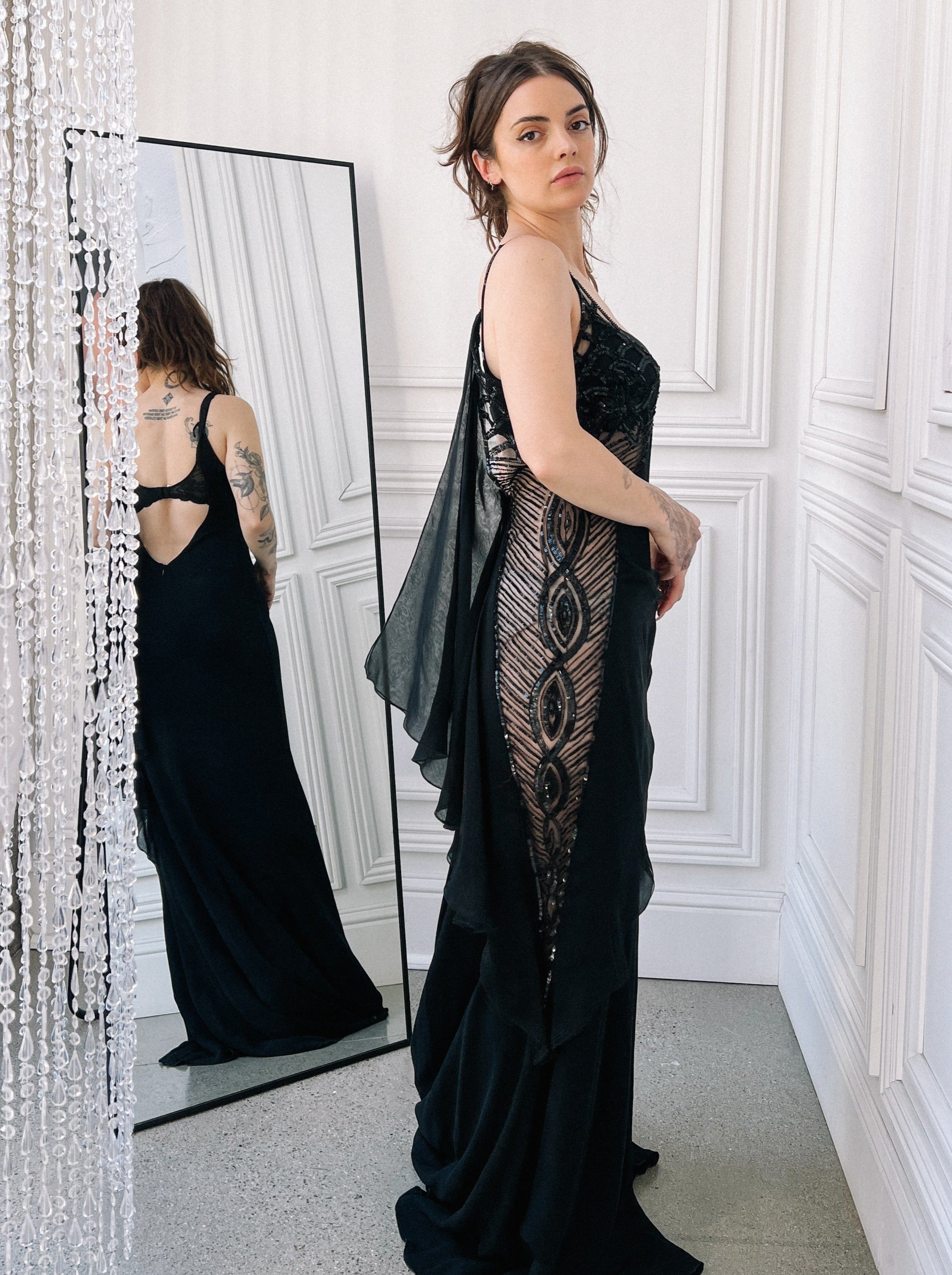Valentino Sheer Panel Embellished Slip Dress
