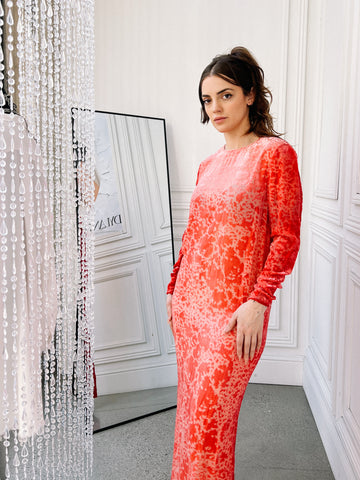 1960s Galanos Pink Crushed Velvet Burnout Dress
