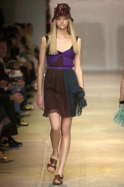 2005 Prada Colorblock Ruched Chiffon Dress