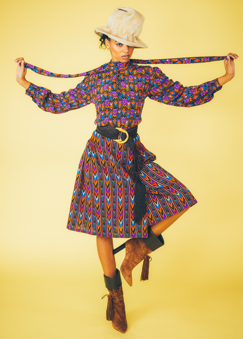 Yves Saint Laurent Printed Blouse And Skirt Ensemble Suit arcadeshops.com