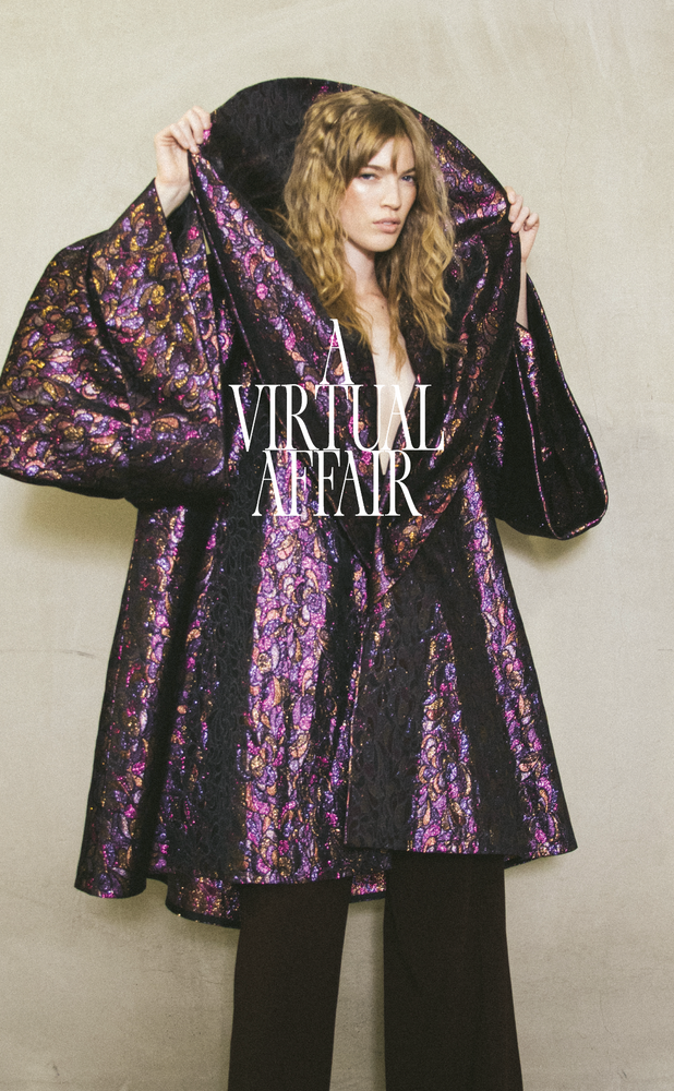 Velvet Trim Abstract Jacquard Robe Jacket - Luxury Blue