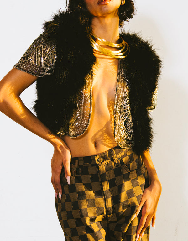 Black Marabou Feather Vest Jacket arcadeshops.com