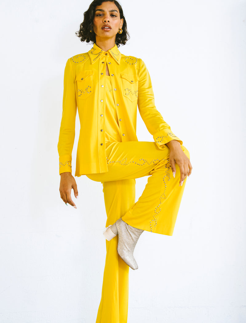 1970s Sunflower Studded Three Piece Pant Suit Suit arcadeshops.com