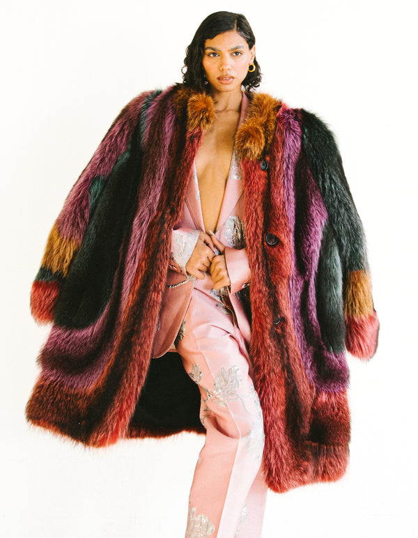 Multicolor Fox Fur Coat Outerwear arcadeshops.com