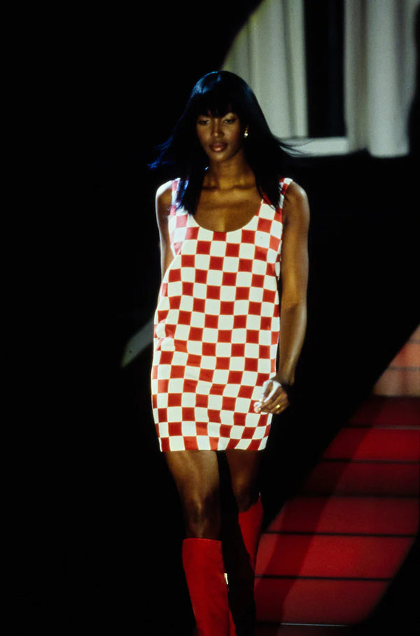 1995 Gianni Versace Couture Checkered Silk Mini Dress Dress arcadeshops.com