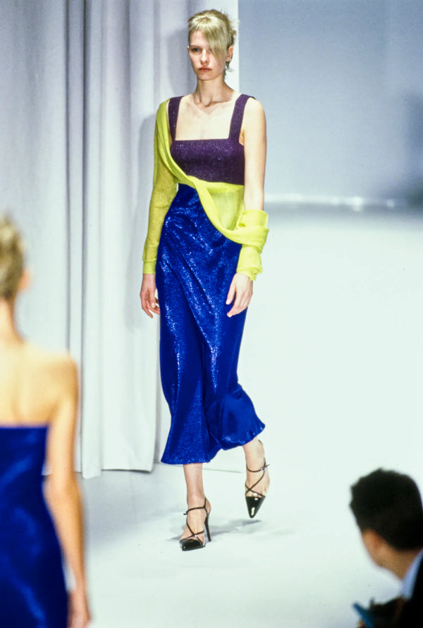 1997 Gianni Versace Eggplant Colorblock Cocktail Dress Dress arcadeshops.com
