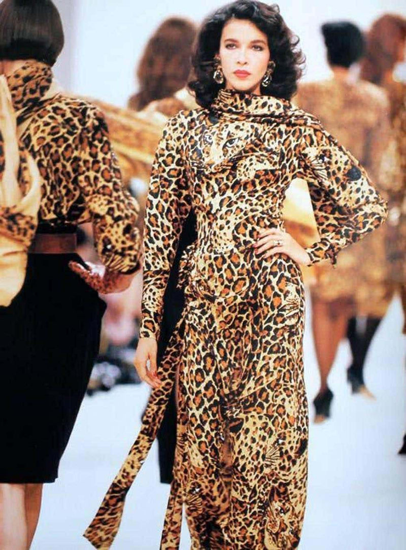 1986 Yves Saint Laurent Leopard Scarf Silk Gown Dress arcadeshops.com