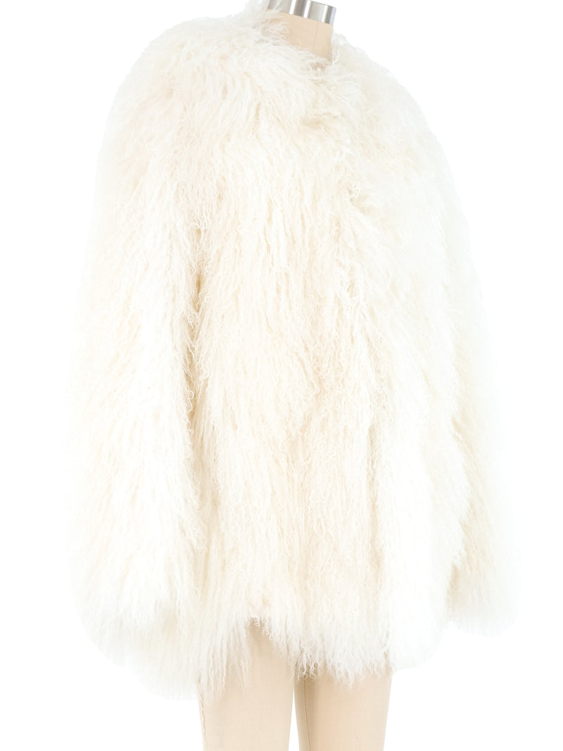 White Mongolian Fur Coat Outerwear arcadeshops.com