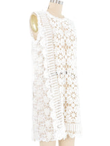 White Floral Embellished Crochet Shift Dress Dress arcadeshops.com