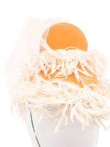 1960s Orange Creamsicle Feather Trim Mini Bell Hat Accessory arcadeshops.com