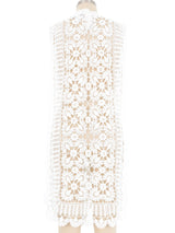 White Floral Embellished Crochet Shift Dress Dress arcadeshops.com