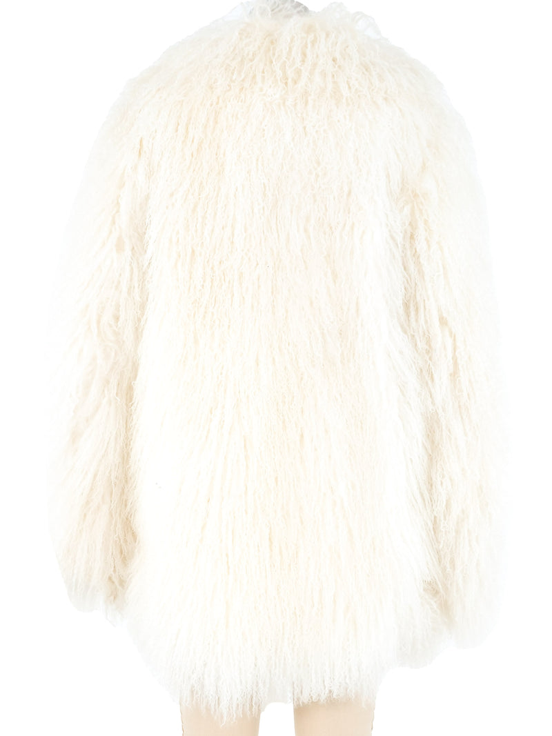 White Mongolian Fur Coat Outerwear arcadeshops.com