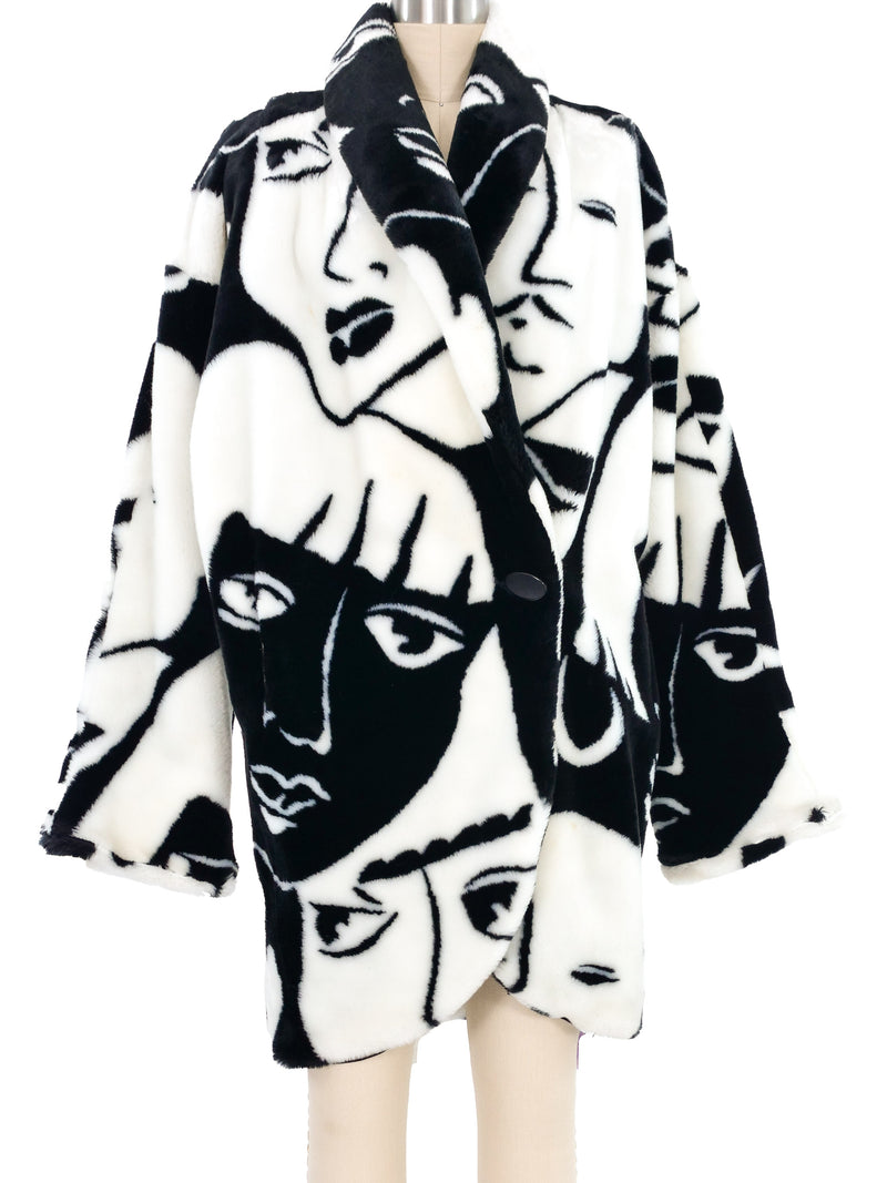 Donnybrook Face Print Faux Fur Coat Outerwear arcadeshops.com