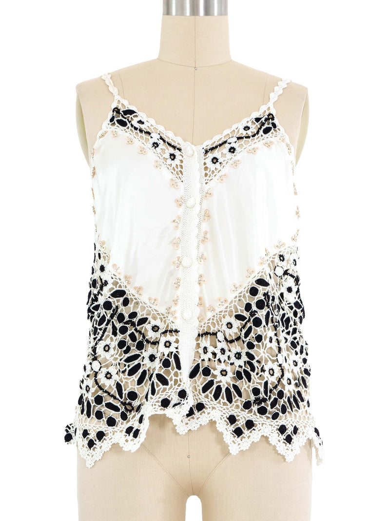 White Satin And Crochet Cami Top arcadeshops.com