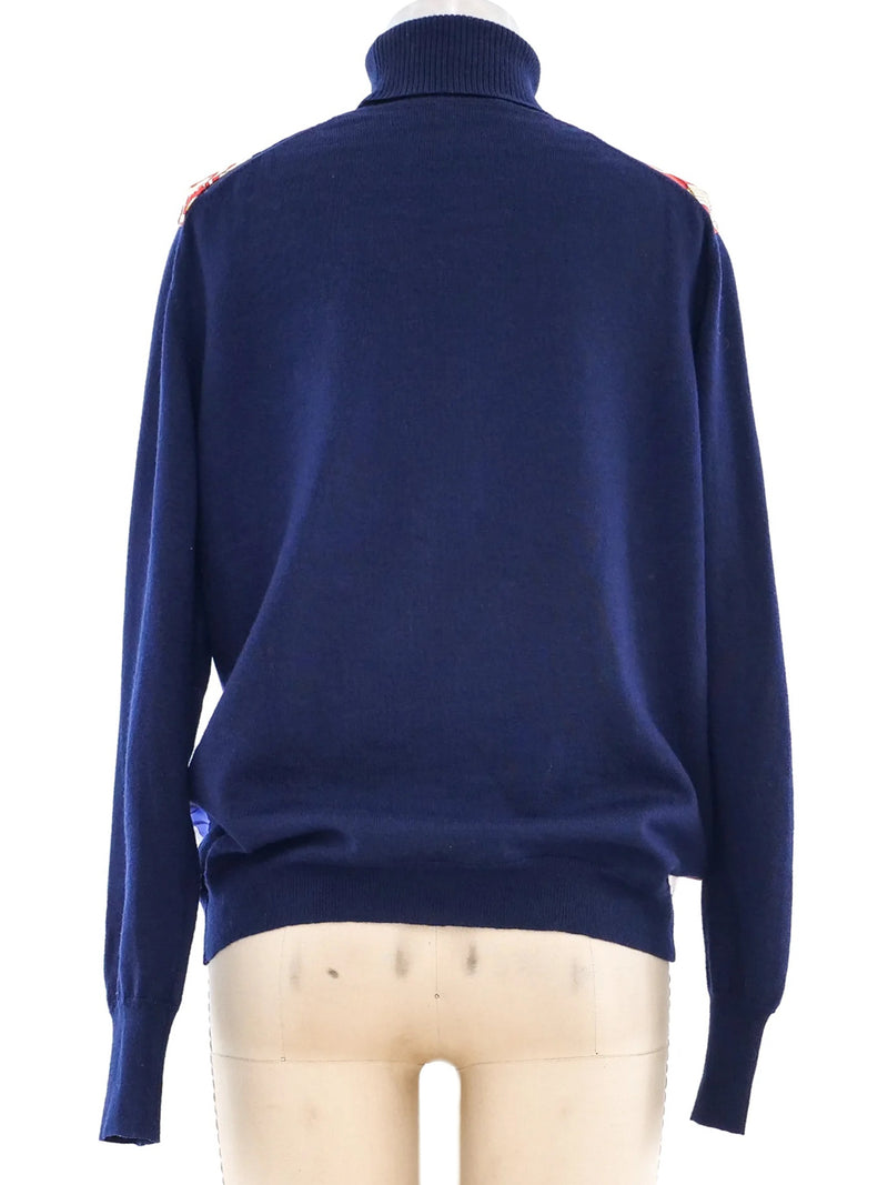 Hermes Pavois Flag Printed Silk Panel Sweater Top arcadeshops.com