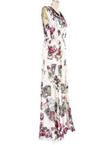 Roberto Cavalli Rose Printed Chiffon Gown Dress arcadeshops.com