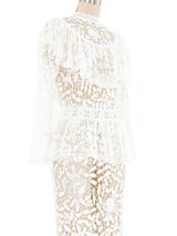 White Lace Ruffle Floral Crochet Midi Dress Dress arcadeshops.com