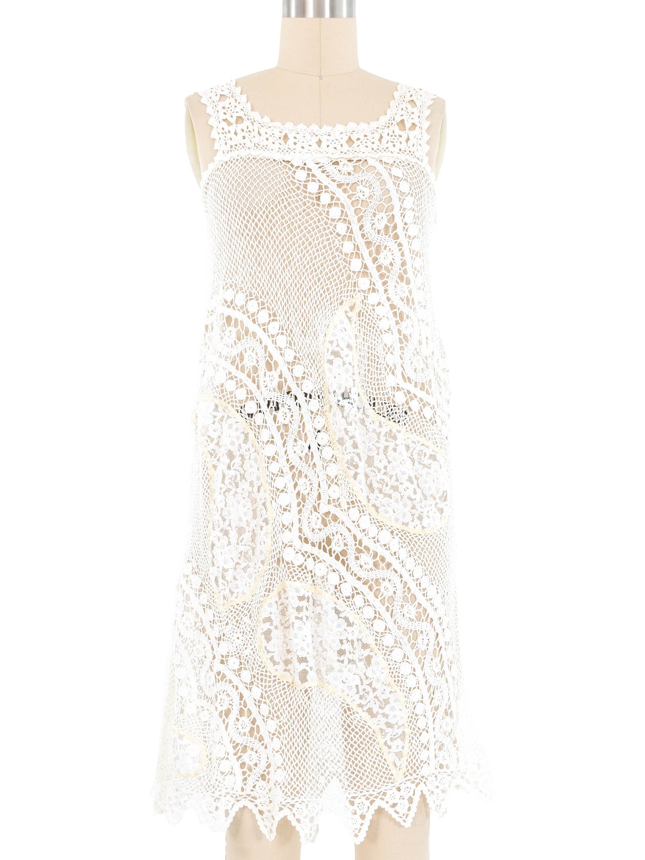crochet dress patterns White Floral Embellished Crochet Midi Dress