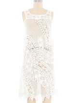 White Floral Embellished Crochet Midi Dress Dress arcadeshops.com