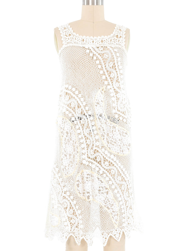 White Floral Embellished Crochet Midi Dress Dress arcadeshops.com