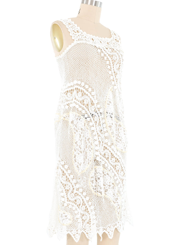 White Floral Embellished Crochet Midi Dress Dress arcadeshops.com