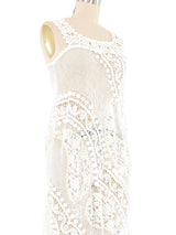 White Floral Embellished Crochet Midi Dress Dress arcadeshops.com