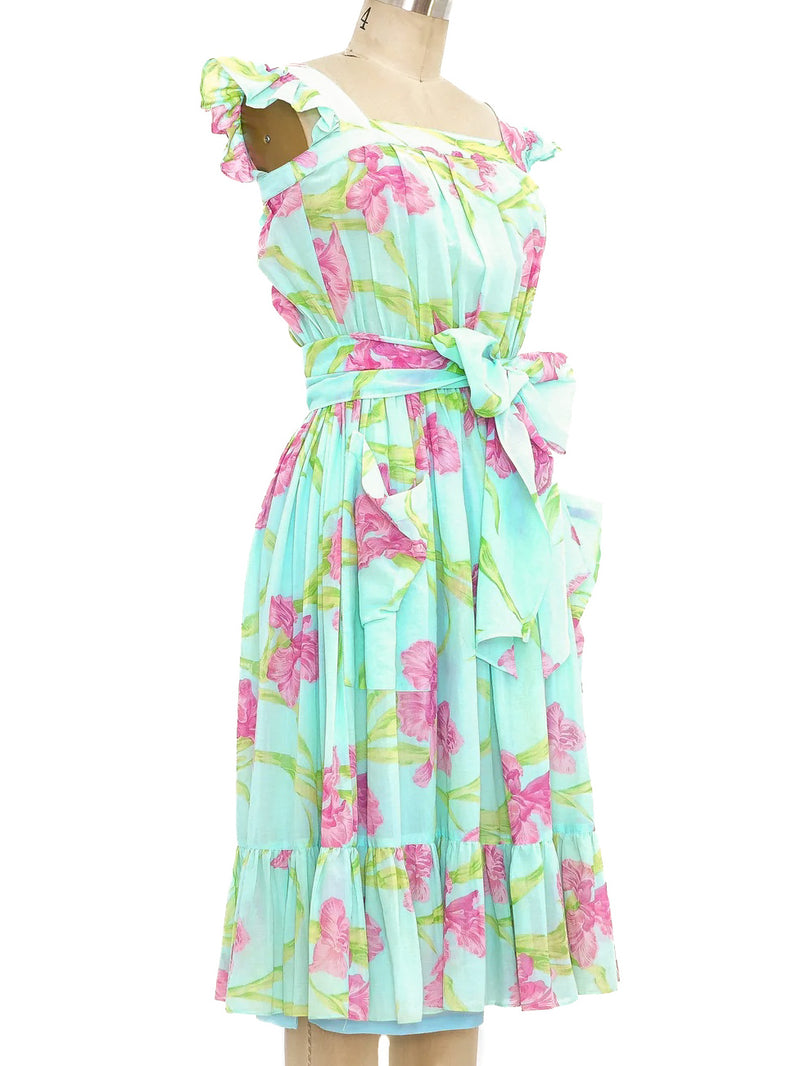 Thierry Mugler Floral Cotton Gauze Ruffle Dress Dress arcadeshops.com