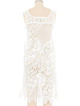 White Floral Embellished Crochet Midi Dress Dress arcadeshops.com