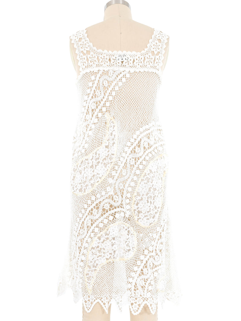 White Floral Embellished Crochet Midi Dress Dress arcadeshops.com