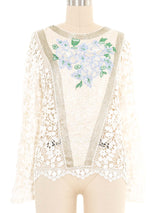 Sequin Embellished Lace Crochet Top Top arcadeshops.com