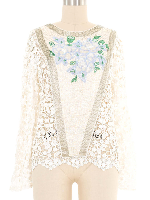 Sequin Embellished Lace Crochet Top Top arcadeshops.com