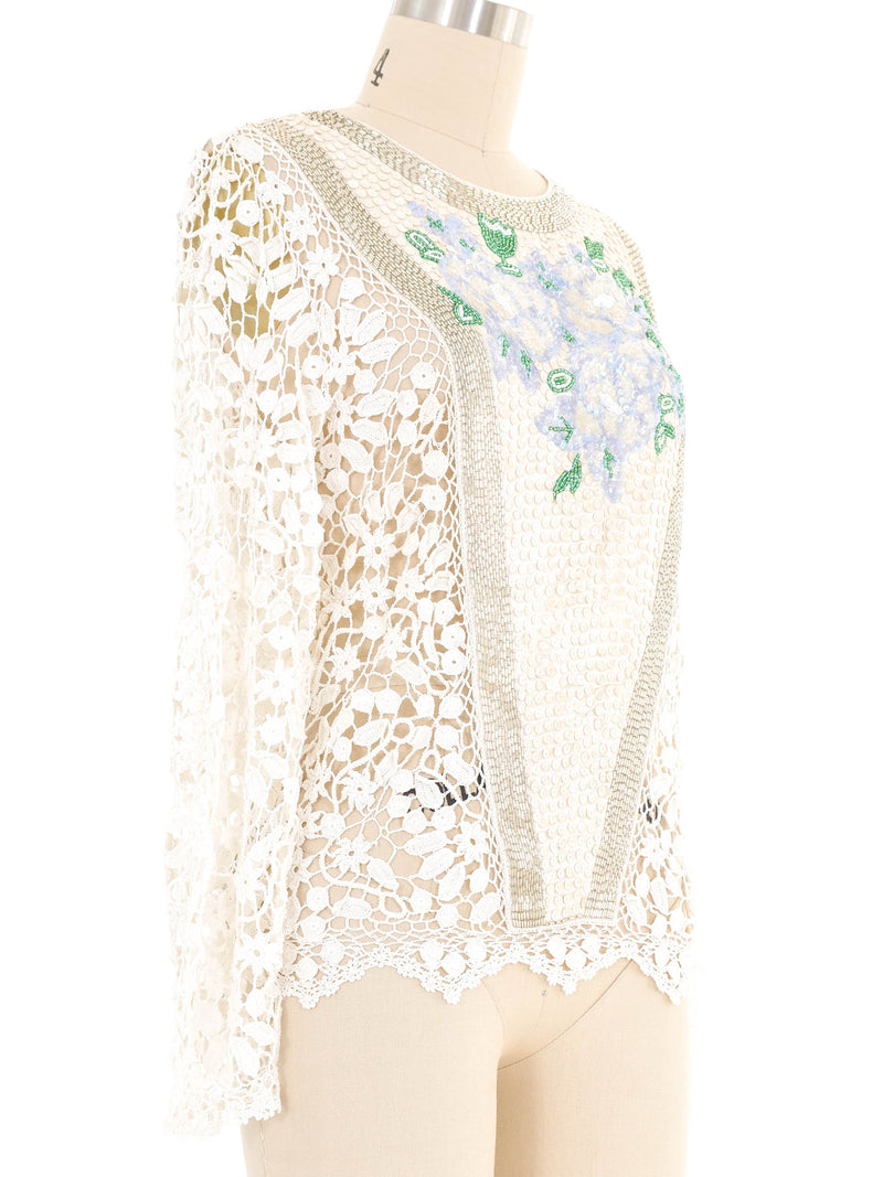 Sequin Embellished Lace Crochet Top Top arcadeshops.com