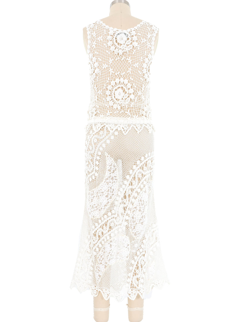 White Floral Pearl Embellished Crochet Maxi Dress Dress arcadeshops.com