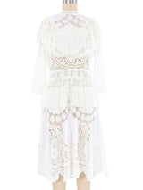 White Lace Ruffle Floral Embroidered Applique Midi Dress Dress arcadeshops.com