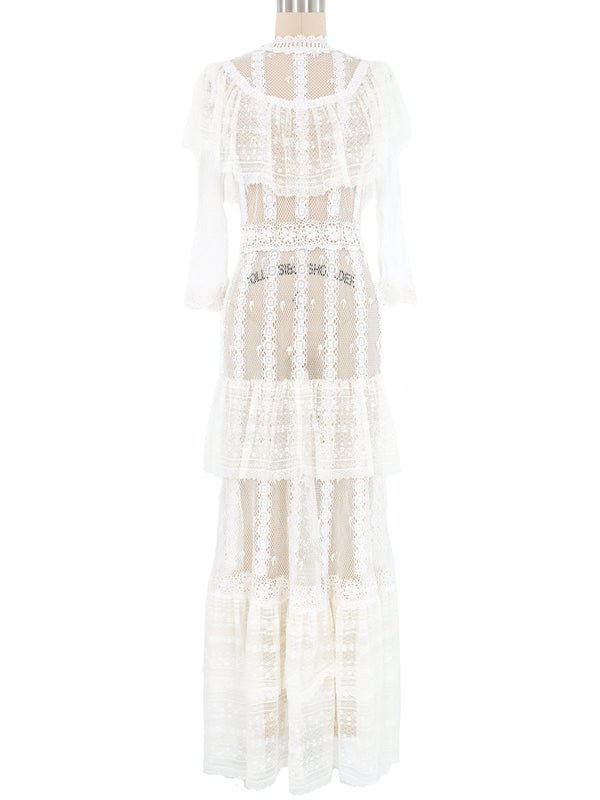 White Lace Ruffle Tiered Crochet Maxi Dress Dress arcadeshops.com