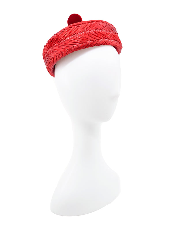 Red Raffia Pillbox Hat Accessory arcadeshops.com