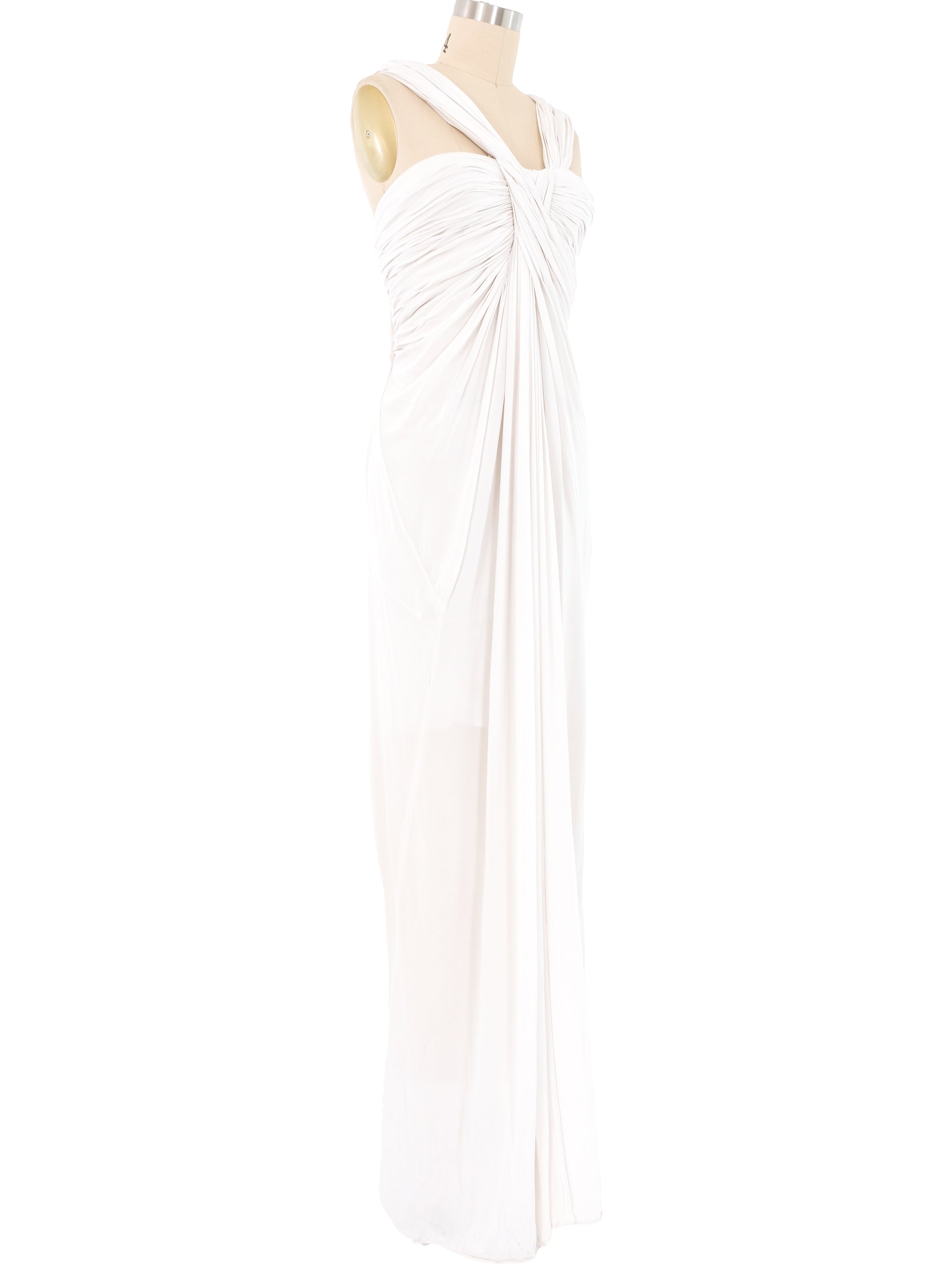 Donna Karan White Ruched Gown