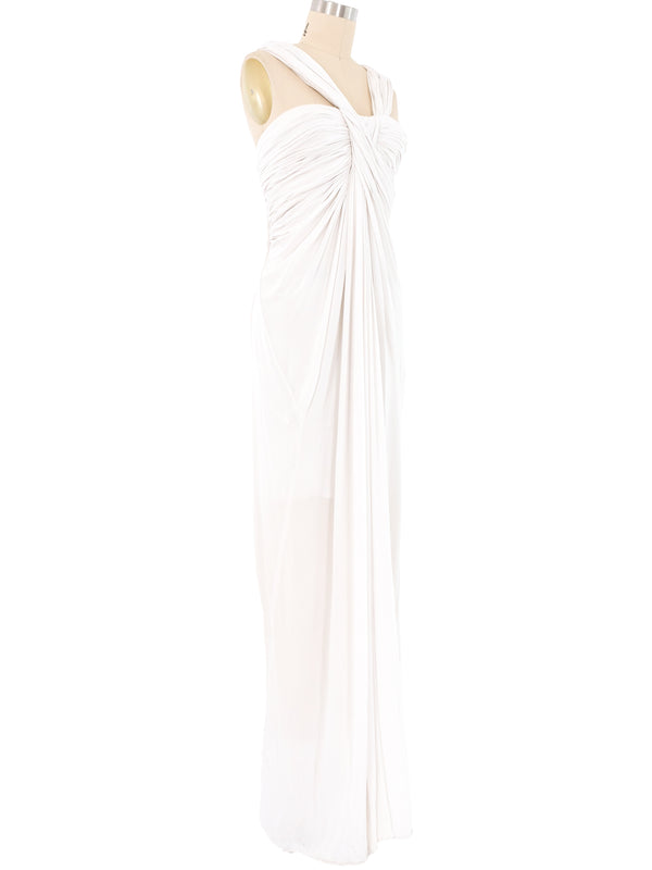 Donna Karan White Ruched Gown Dress arcadeshops.com