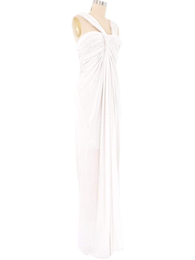 Donna Karan White Ruched Gown Dress arcadeshops.com