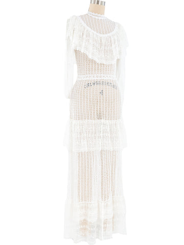 White Lace Ruffle Crochet Maxi Dress