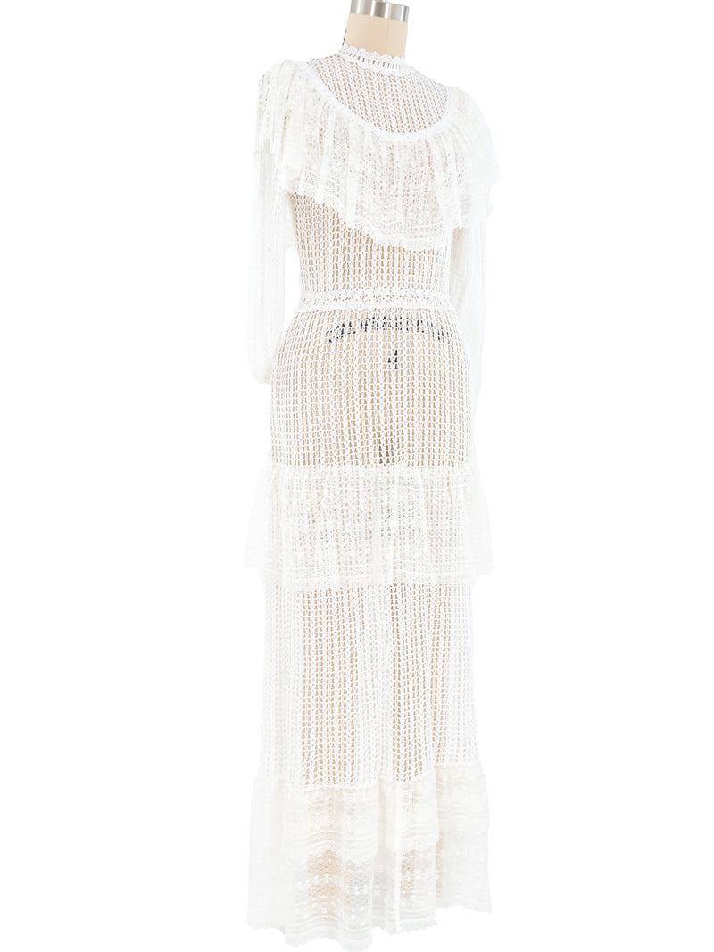 White Lace Ruffle Crochet Maxi Dress Dress arcadeshops.com