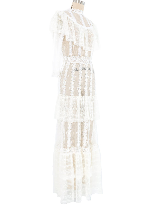 White Lace Ruffle Tiered Crochet Maxi Dress Dress arcadeshops.com