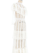 White Lace Ruffle Tiered Crochet Maxi Dress Dress arcadeshops.com