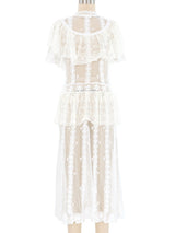 White Lace Ruffle Short Sleeve Midi Dress Dress arcadeshops.com